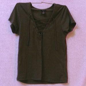 Army Green V-Neck Top
